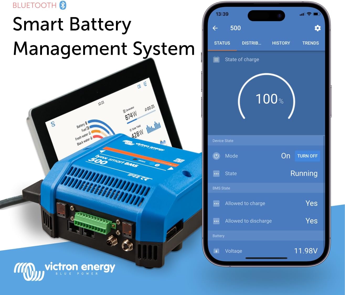 Victron Energy Lynx Smart BMS 500 M8 – Battery Management System for Smart Lithium Batteries, Bluetooth Monitoring, 500A Shunt, Pre-Charge, Contactor, Blue