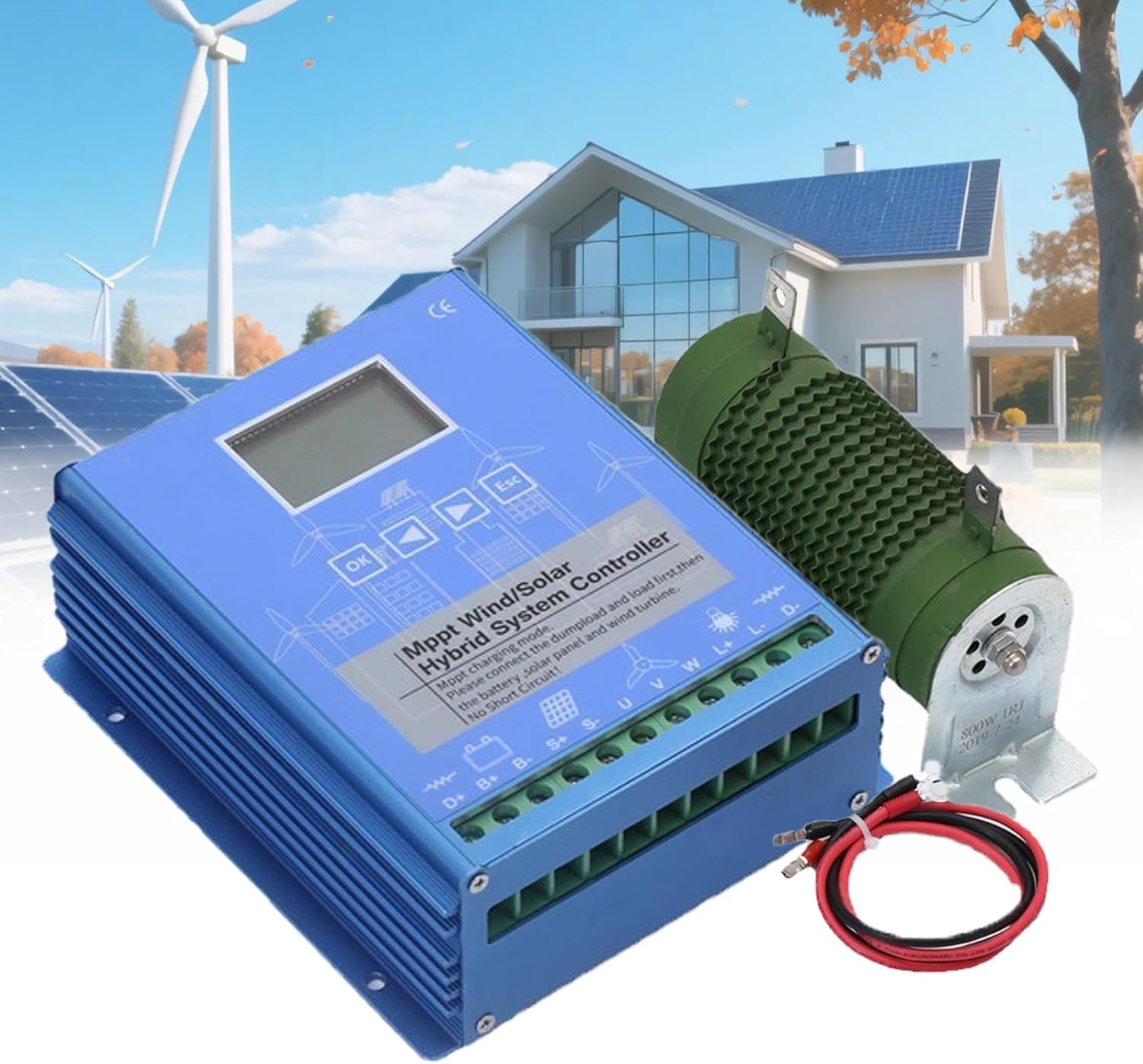 15000W Wind Solar Hybrid Charge Controller 12V 24V 48V MPPT Boost Charge Regulator with LCD Display and Dump Load,for Home, Boat, Street Light 48V