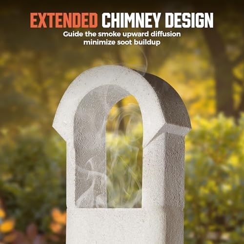 Concrete Outdoor Fireplace with Grill, Wood Burning Fireplace with Wood Storage and Chimney, Include Grill Rack & Charcoal Pan, 79.9”H