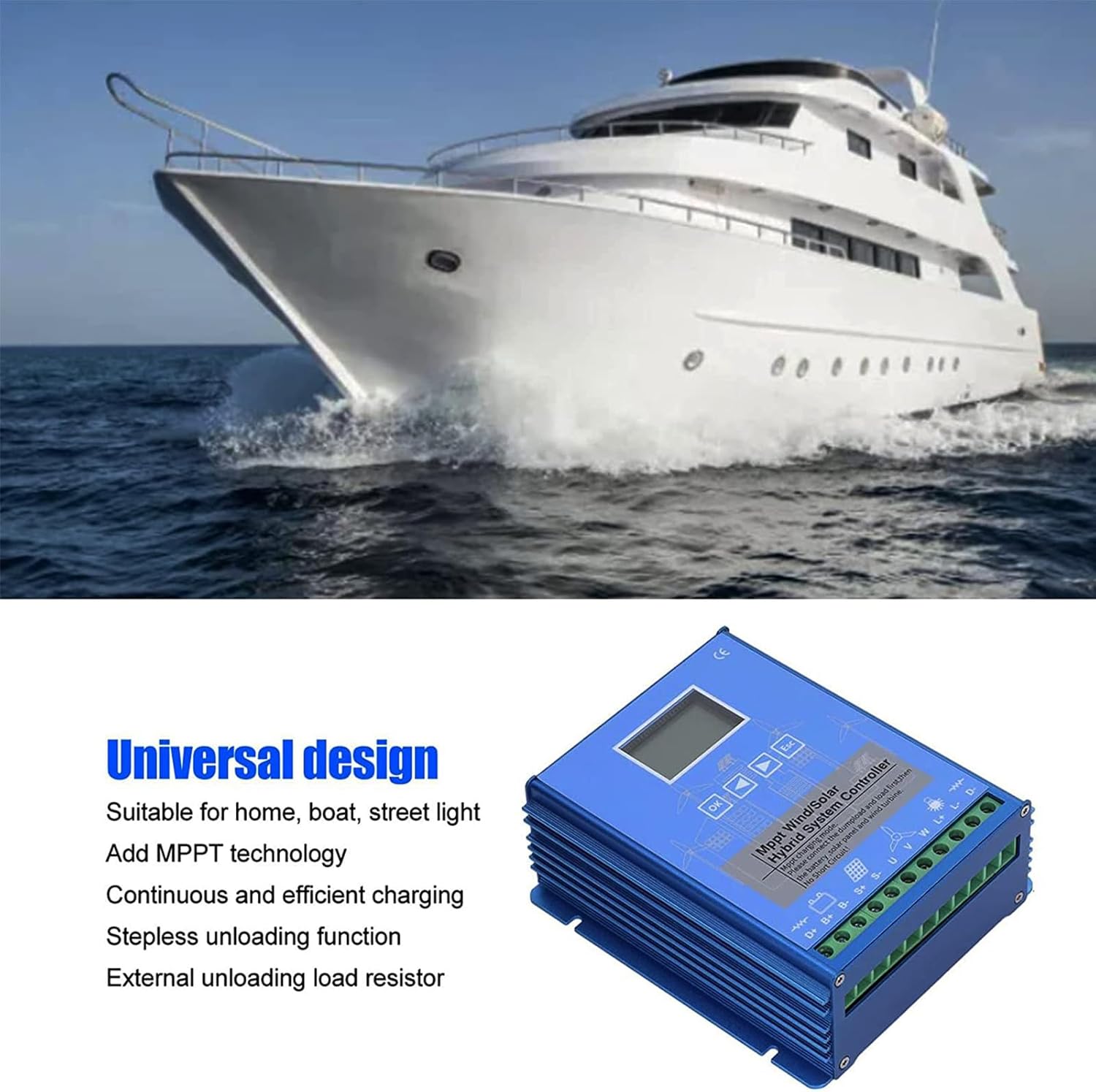 New Upgraded Wind Solar Hybrid Charge Controller,12V 24V 48V MPPT Boost Charge Regulator with LCD Display and Dump Load Apply to Sealed Gel Flooded Lithium Battery,12V