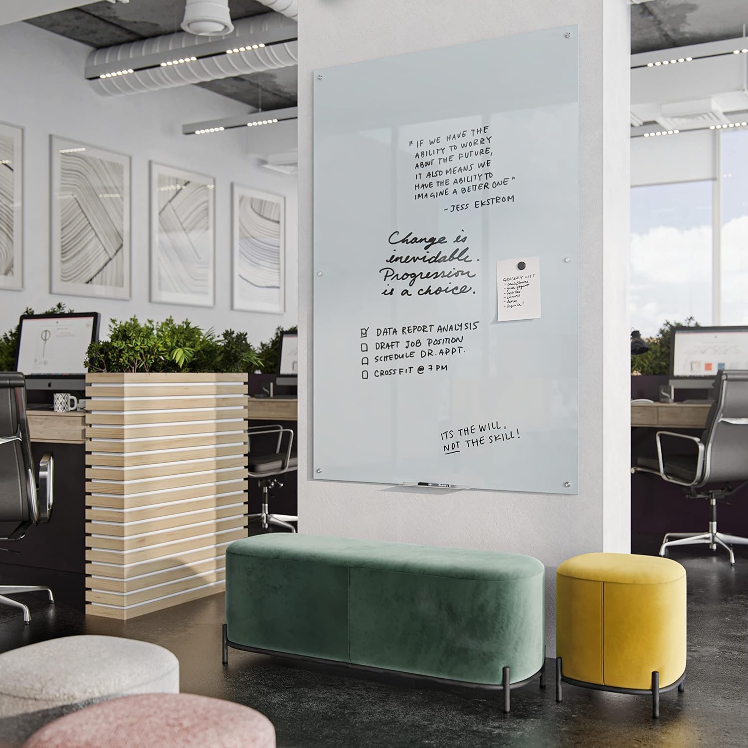 U Brands Magnetic Glass Dry Erase Board, 6' x 4', Infinity Frameless Mounting, White Surface, Accessory Tray, White (72