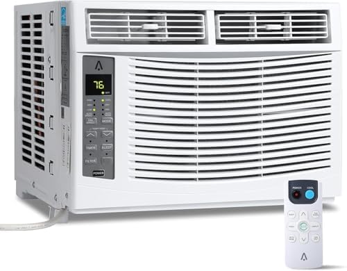 6000 BTU Window-Mounted Air Conditioner, Cools Up to 250 Sq. Ft., Quiet Operation, with Remote Effortless Temperature Control 2 Fan Speeds, Auto Restart,