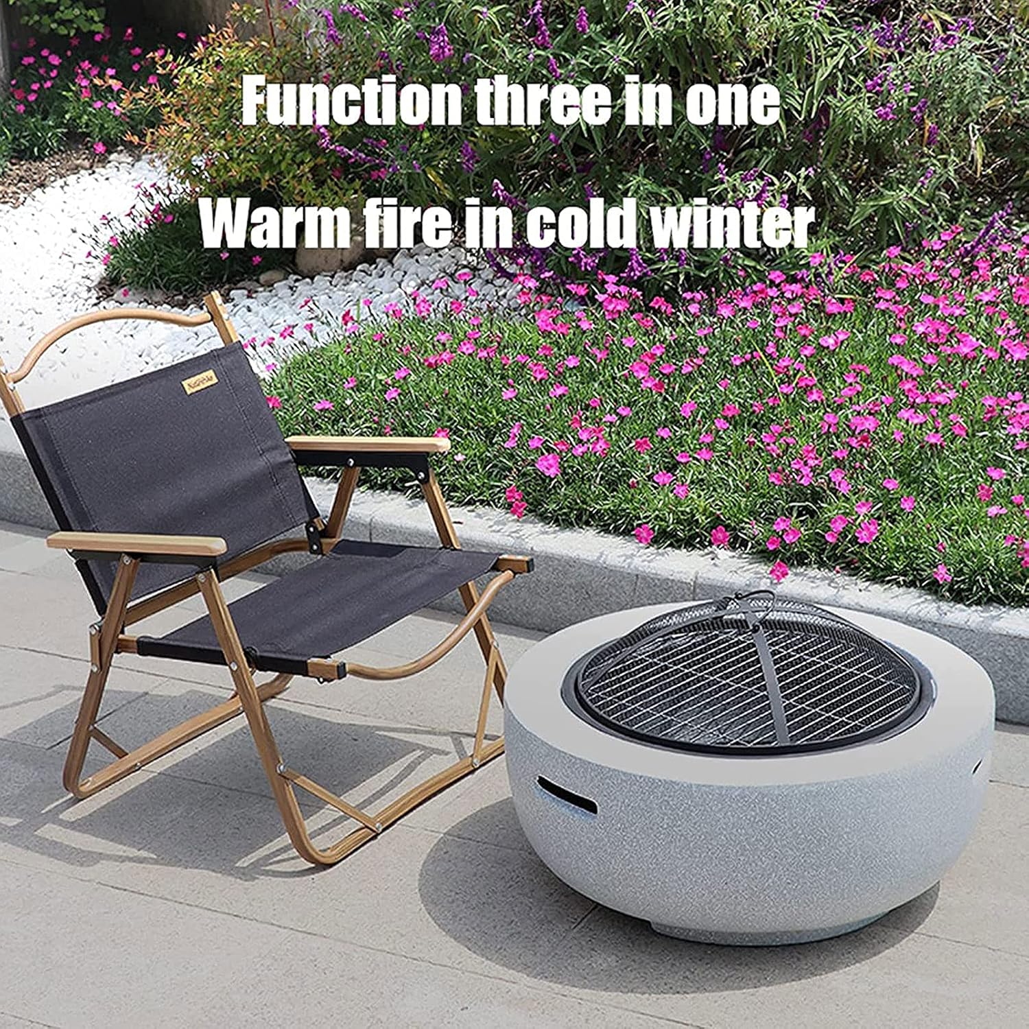 Fire Pit with BBQ Grill Shelf, Round Wood Burning Fire Pit, Outdoor Garden Heaters with Grill Grate, for Camping/Heating/Bonfire and Picnic