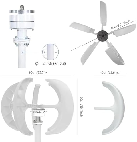 3000W/4000W/5000W Vertical Wind Turbine Generator Kit - 5 Blades Motor, 12V/24V/48V Windmill Energy System with Charge Controller for Off-Grid Power Solutions