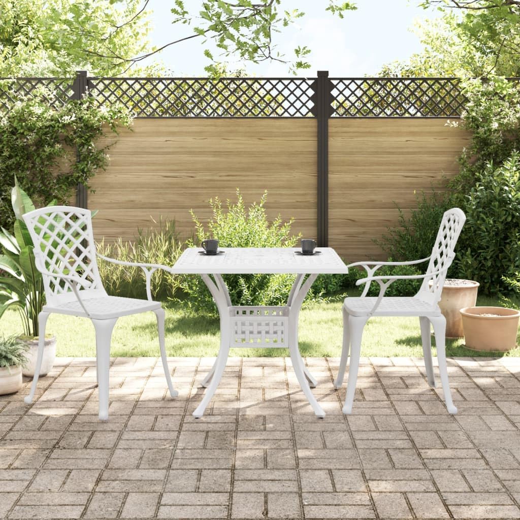 3 Piece Bistro Set White Cast Aluminum,Cast Aluminum Patio Bistro Set Sturdy and Comfortable Outdoor Furniture for Garden, Backyard, and Balcony Patio Furniture Sets, Outdoor Furniture Sets