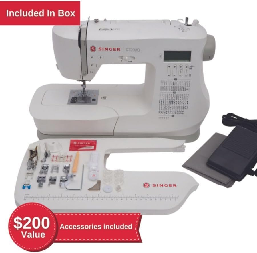 SINGER C7290Q Computerized Sewing & Quilting Machine with Extension Table, 12 Presser Feet & Accessories|417 Stitch Applications, 1-step Buttonhole Styles, Alphabet, LCD & Built-in Needle Threader