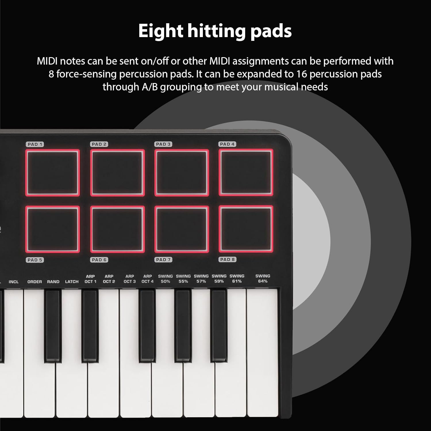 25 Key USB MIDI Keyboard Controller, Integration, Chord Mode Scale Mode, 8 Backlit Drum Pads, Arpeggiator, MIDI Controller for Music Production Software, PC Compatibility