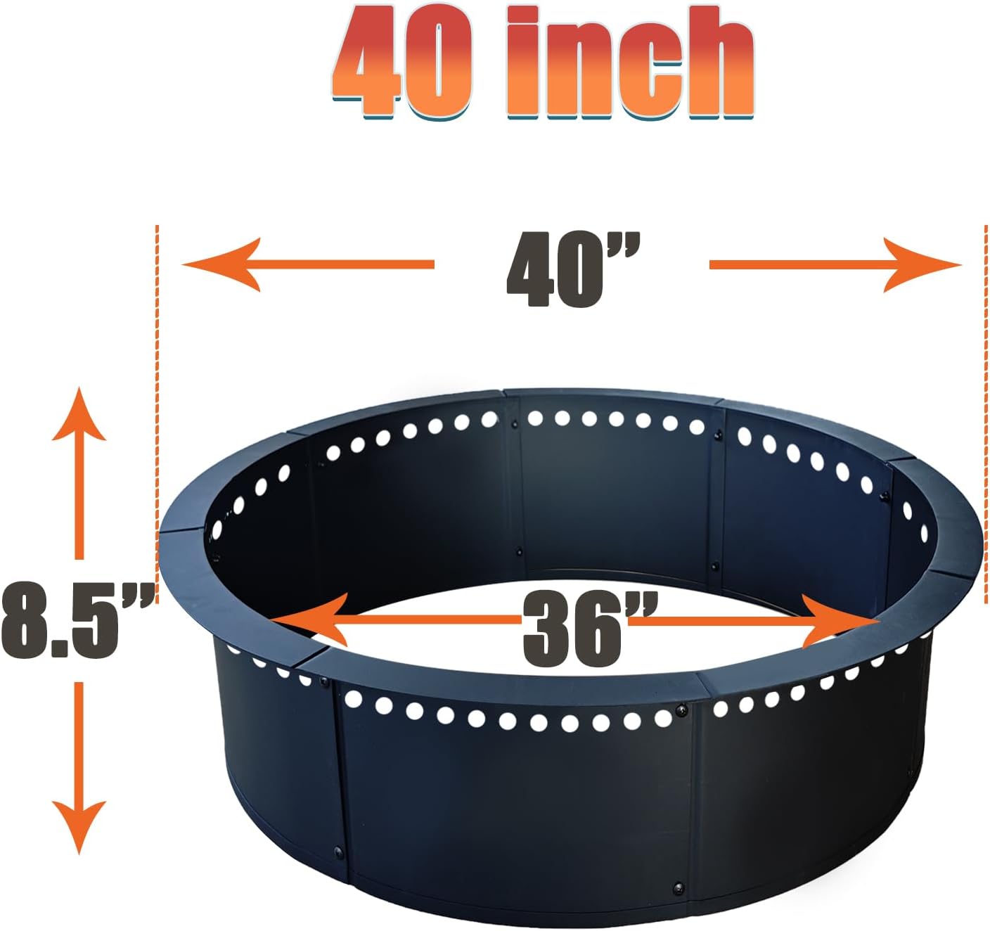 SoulMate Outdoor 40-Inch Outer/36-Inch Inner Fire Pit Ring Smokeless,Duty Solid Metal Steel Round Firepit Rim Insert for DIY Fire Pits, Outdoor Above or In-Ground, Camping Garden Patio Backyard.