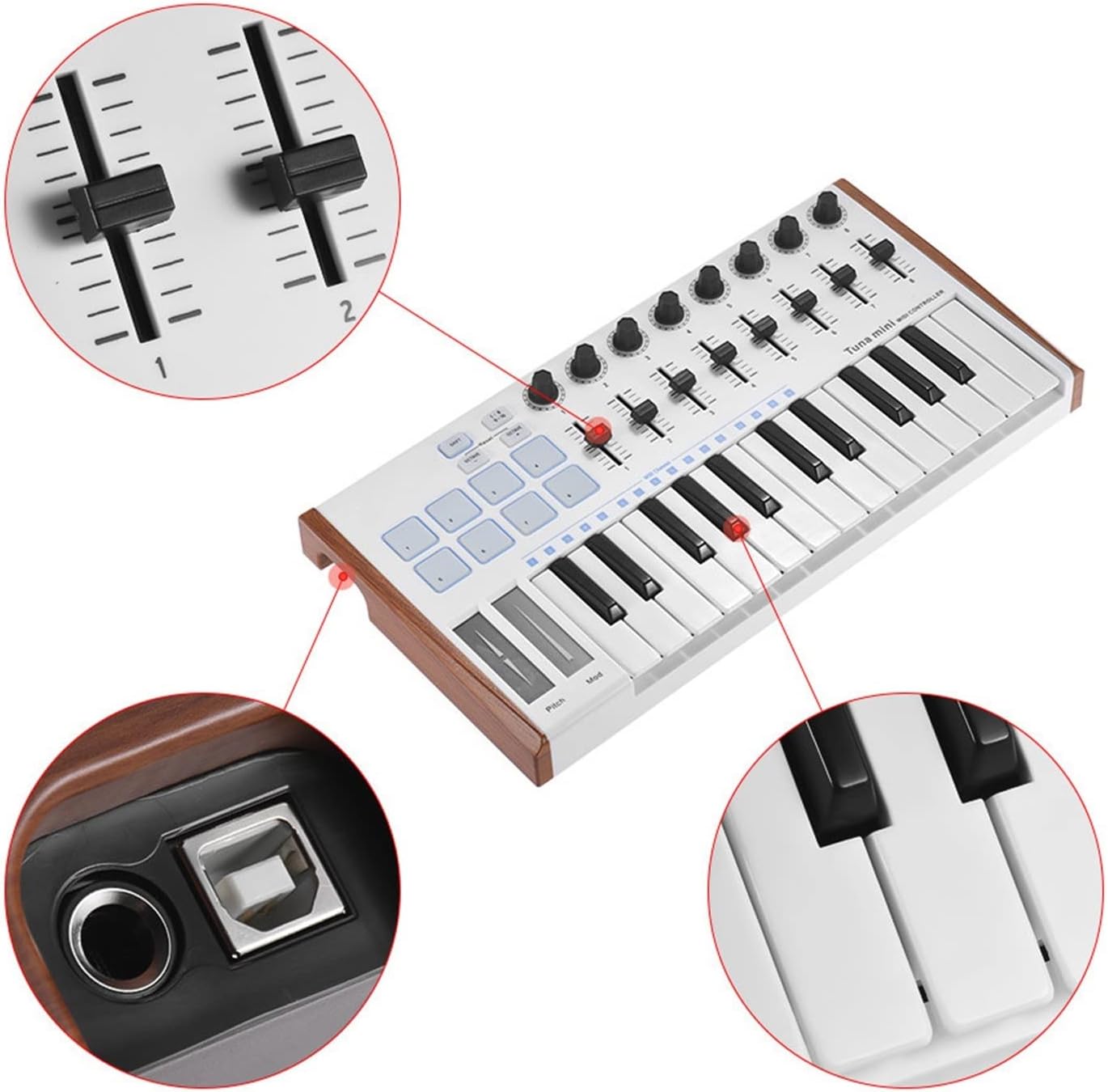 Keyboard Piano 25-Key USB MIDI Keyboard Controller 8 RGB Backlit Trigger Pads with 6.35mm Pedal Jack Portable