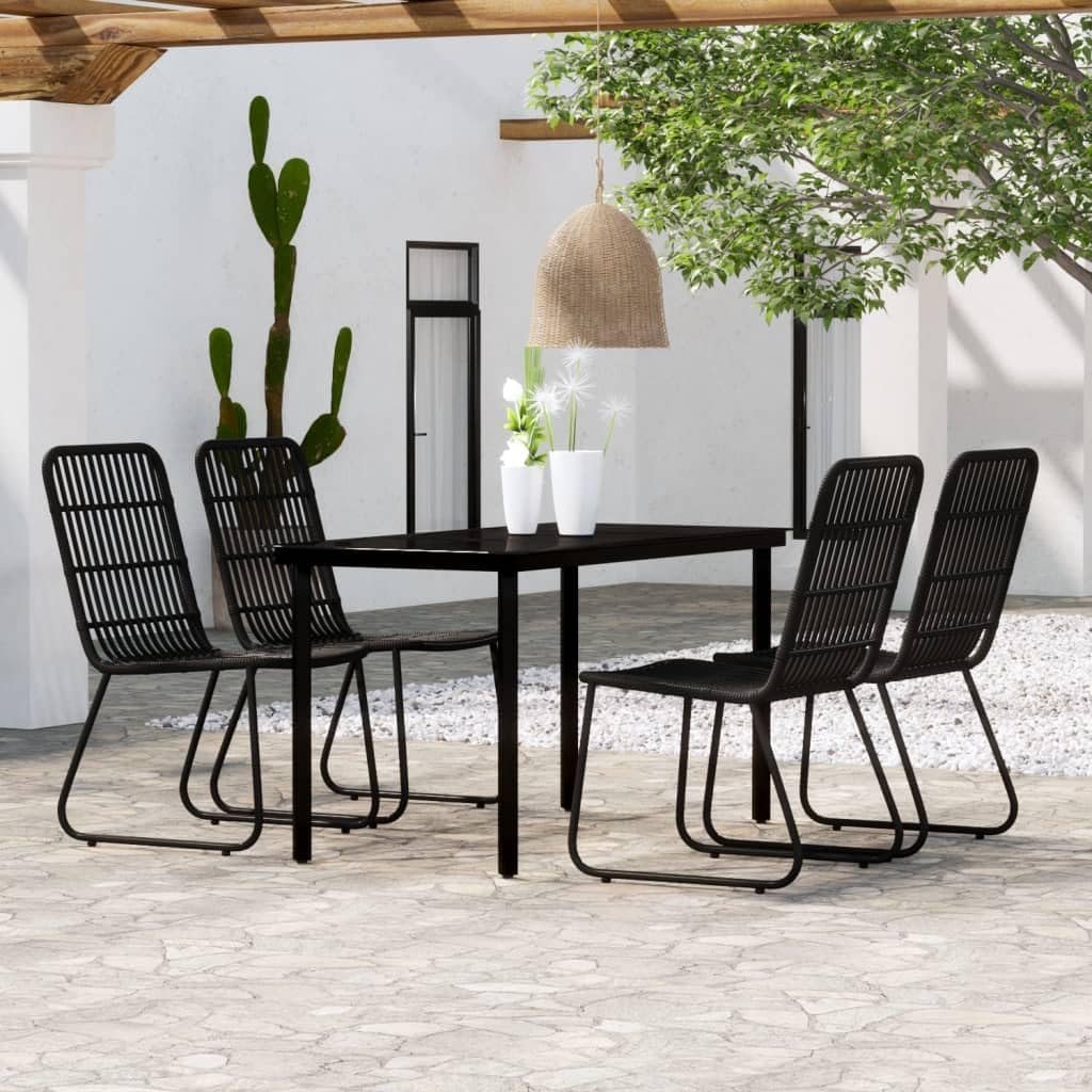 5 Piece Patio Dining Set Black,5Piece Garden Dining Set with Glass Tabletop and WeatherResistant PE Rattan Chairs Furniture Sets for Patio, Lawn & Garden