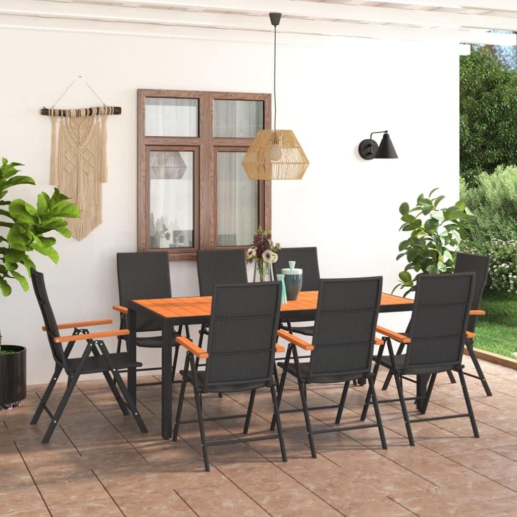 Furniture Sets 9 Piece Patio Dining Set Black and Brown,Outdoor Dining Set with Adjustable Backrest Chairs for Garden, Patio, and Terrace Garden Conversation Sets
