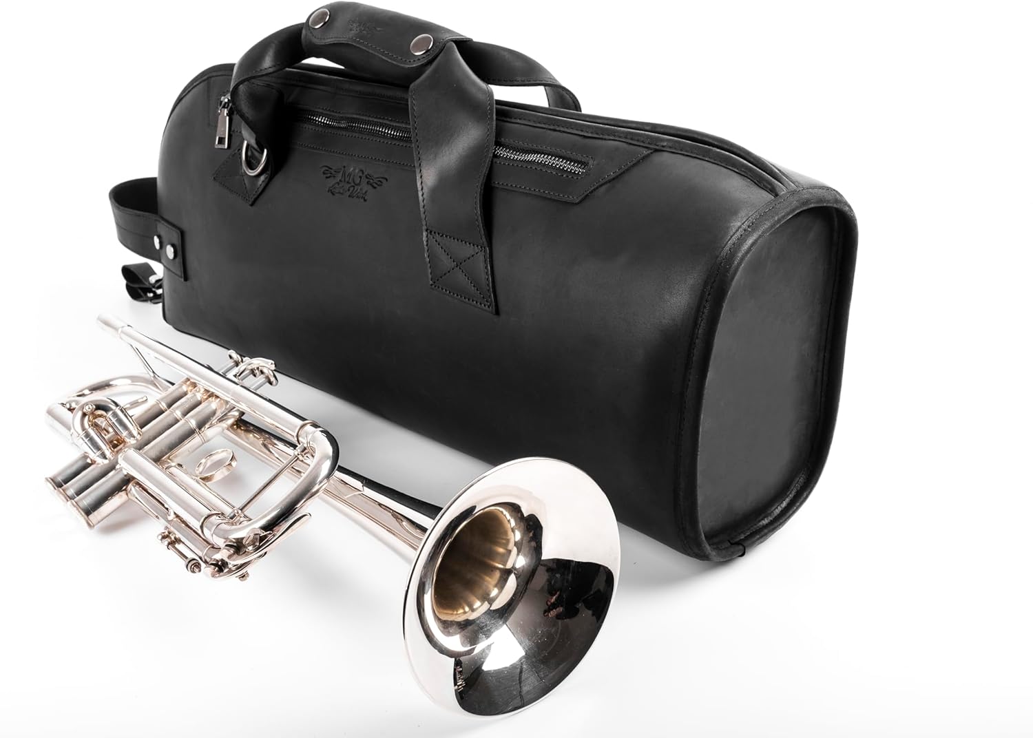 Leather Trumpet Gig Bag. Padded, Lightweight & Water-Resistant, w. Shoulder Strap & Handle. Durable Protection w. Accessory Pocket. Instrument Case Storage & Travel (Trumpet, black)