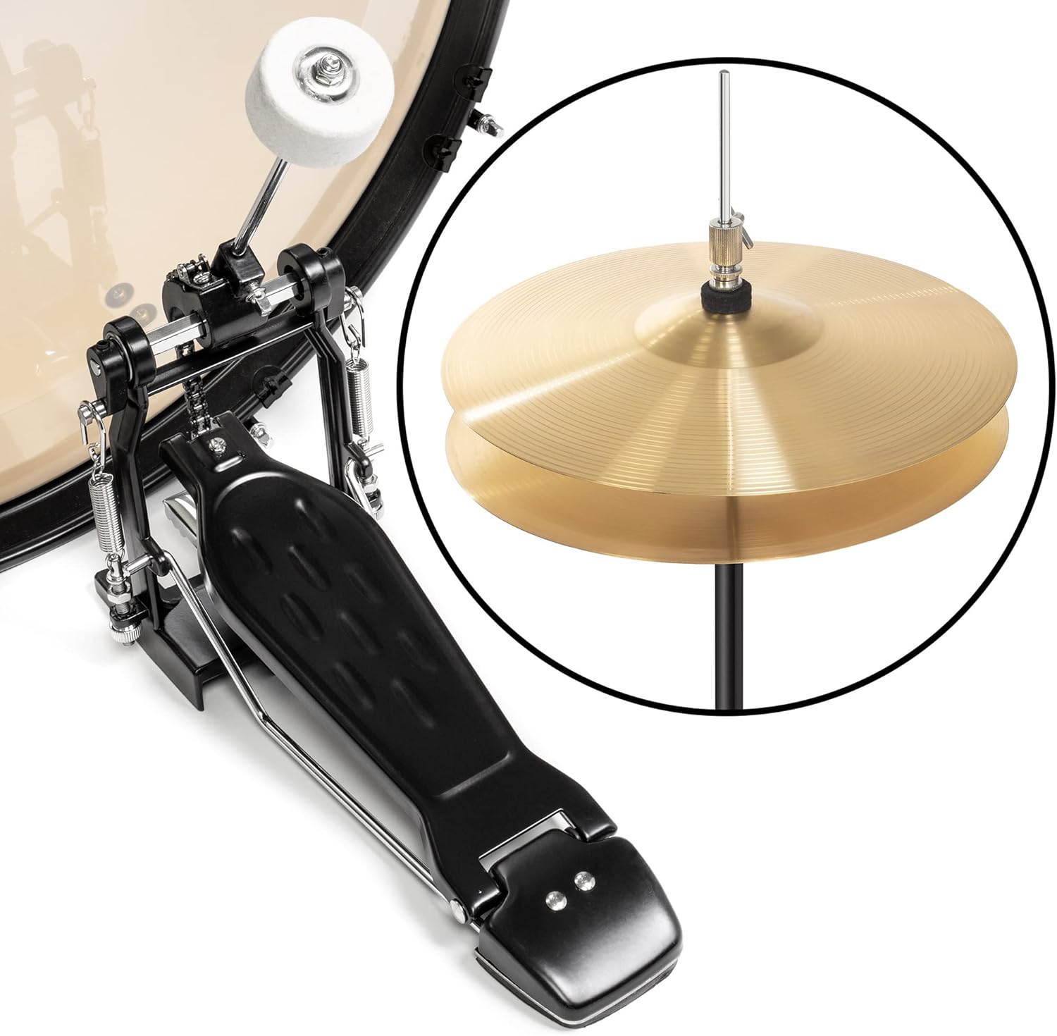 Gammon Percussion Full Size Complete Adult 5-Piece Drum Set with Cymbals, Stands, Stool, and Sticks - Silver