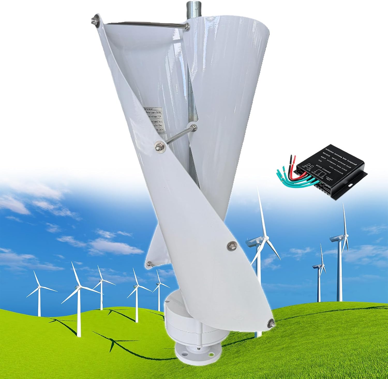 12000W Wind Turbine Helix Generator Kit, Maglev Shaft Wind Turbine Generator, Vertical Windmill 3-Phase Wind Power Turbine, for Household Power Supply, Road Infrastructure,E-24V