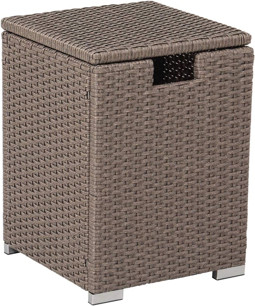 Outdoor Hideaway Brownish-Gray Wicker Open Type Tank Table for Gas Fire Pits