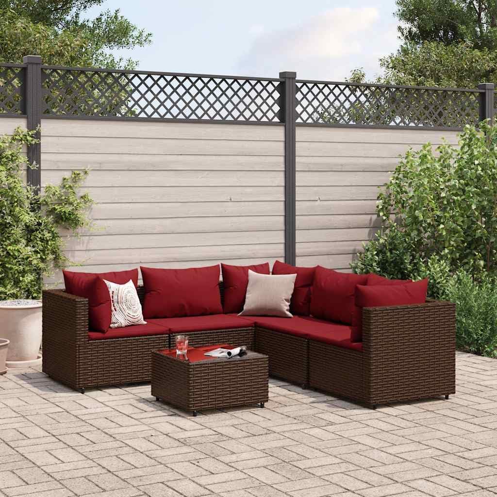 6-Piece Outdoor Corner Sofa Set, Brown Synthetic Poly Rattan Patio Furniture, Modular Garden Balcony Seating with Cushions, Powder-Coated Steel Frame, Durable for Outdoor Living