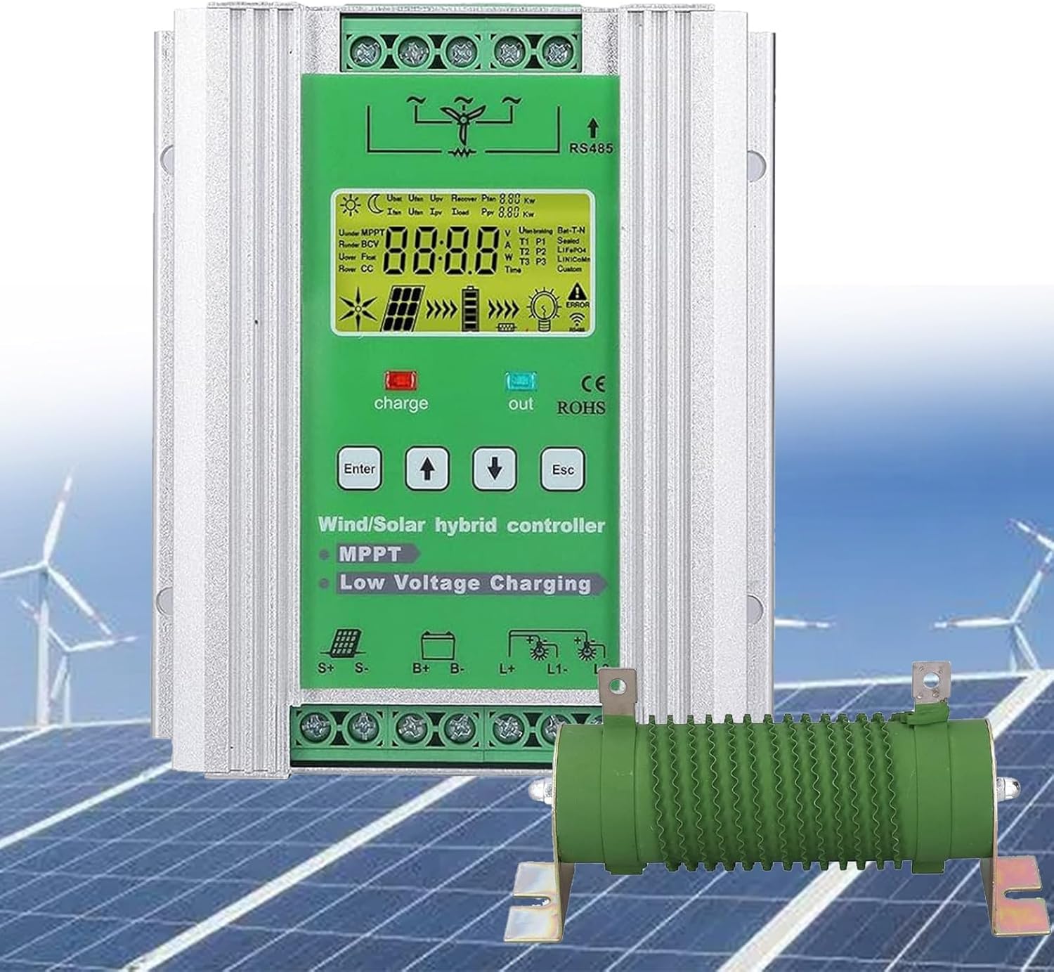12V 24V 48V Wind Solar Hybrid Controller,Controller Wind Solar Controller Controller with LCD Display MPPT Boost,6000W-12000W Battery Off Grid Controller,with Unloader Suitable(6000W,12V/24V)