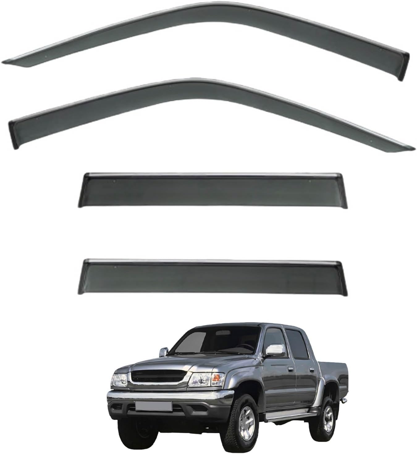 Window Deflectors for Toyota Hilux MK6-N140-N170 1998-2003, Sun Rain Guard Window Visors Vent Shades with Bright Stripes Car Accessories