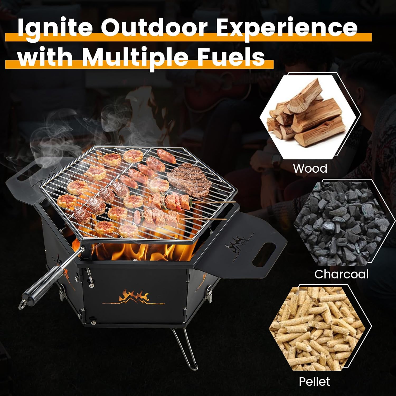 Giantex Fire Pit Grill, Outdoor Fire Pit with Removable 360° Swivel Cooking Grate, Collapsible Fire Bowl, Foldable Legs, Wood Burning BBQ Fireplaces Campfire Grill for Backyard Patio Picnic
