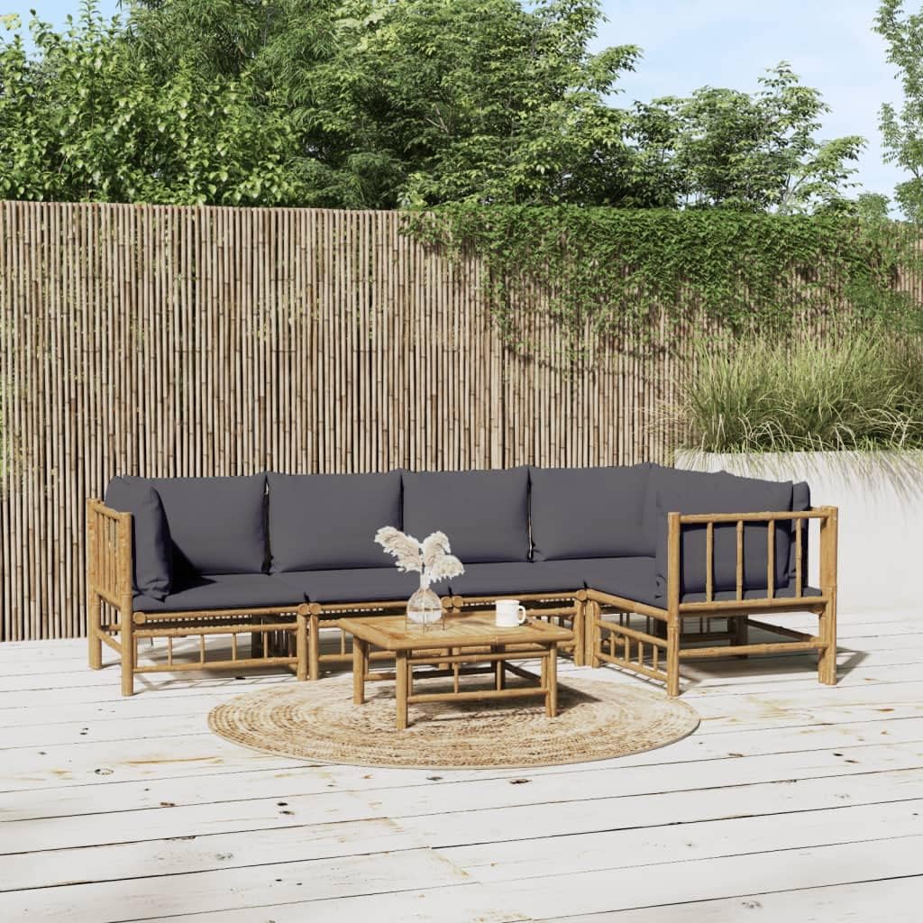 6 Piece Patio Lounge Set with Dark Gray Cushions Bamboo,Bamboo Patio Lounge Set: Comfort and Durability for Your Outdoor Space Patio Furniture, Outdoor Furniture Sets