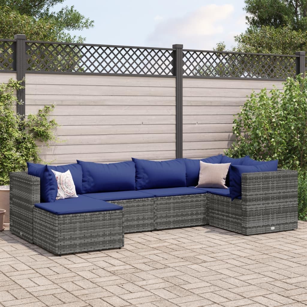 6 Piece Patio Lounge Set with Cushions Gray Poly Rattan,Deluxe Patio Furniture Set: Comfortable and Durable for Your Outdoor Relaxation Furniture Sets for Patio, Lawn & Garden