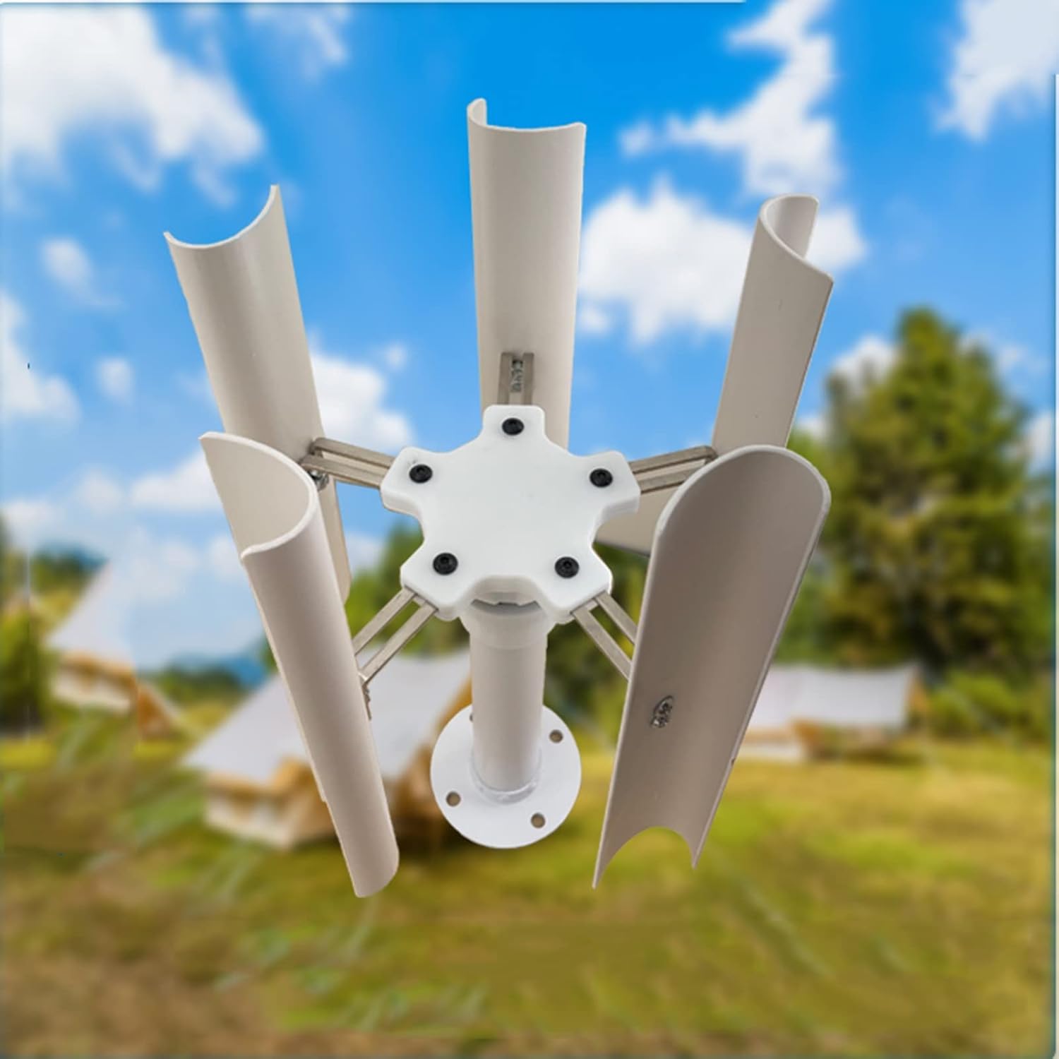 35W Vertical Axis Wind Turbine Model DIY 5 Blades Three Phase Permanent Magnet Brushless Generator Vertical Axis Breeze Portable Low Speed Outdoor Windmill