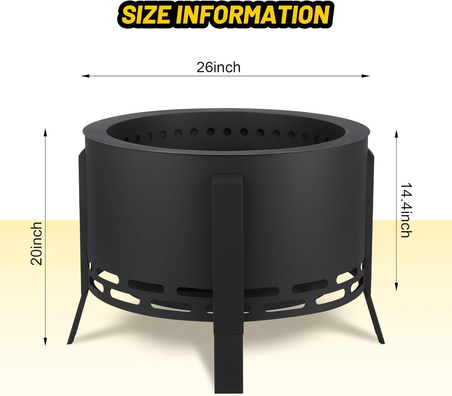 26-Inch Portable Smokeless Fire Pit with Fire Poker, Lightweight Outdoor Bonfire Stove, Durable Carbon Steel Firepit, Ideal for Camping, Picnics, and Family Gatherings