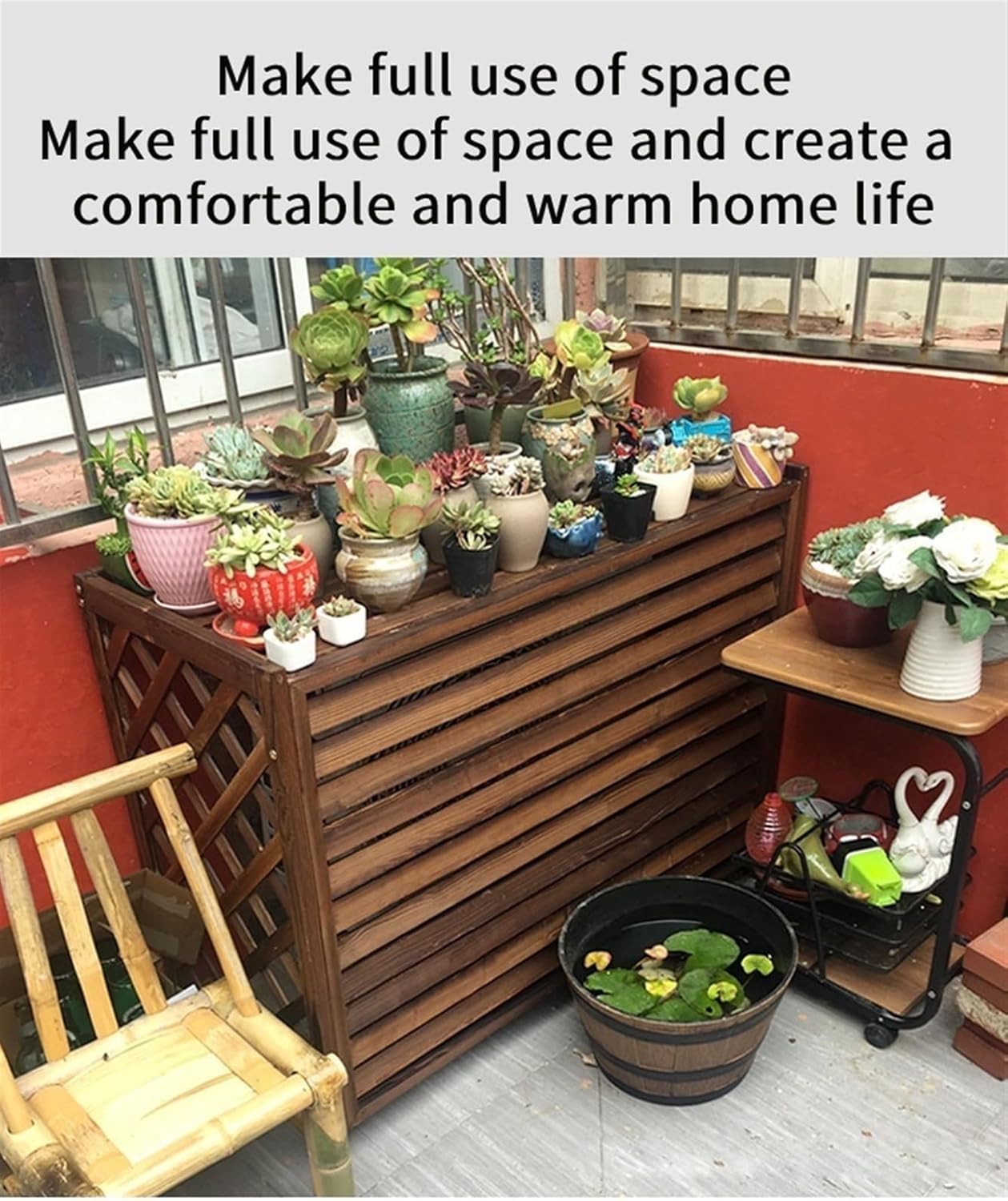 Wooden Air Conditioner Cover, Solid Wood Air Conditioner Flower Rack, Decorative Air Conditioner Fence, Garden Balcony Air Conditioning Privacy Screen,Living Room