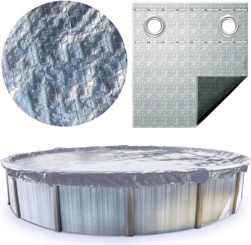 SWIMLINE HYDROTOOLS Silver King Heavy Duty Pool Cover For Above Ground Swimming Pools |25 X 46 FT Cover | Silver / Black | Winch & Cable Included | UV Protected For 21X42 FT Oval Pools | PCO142546