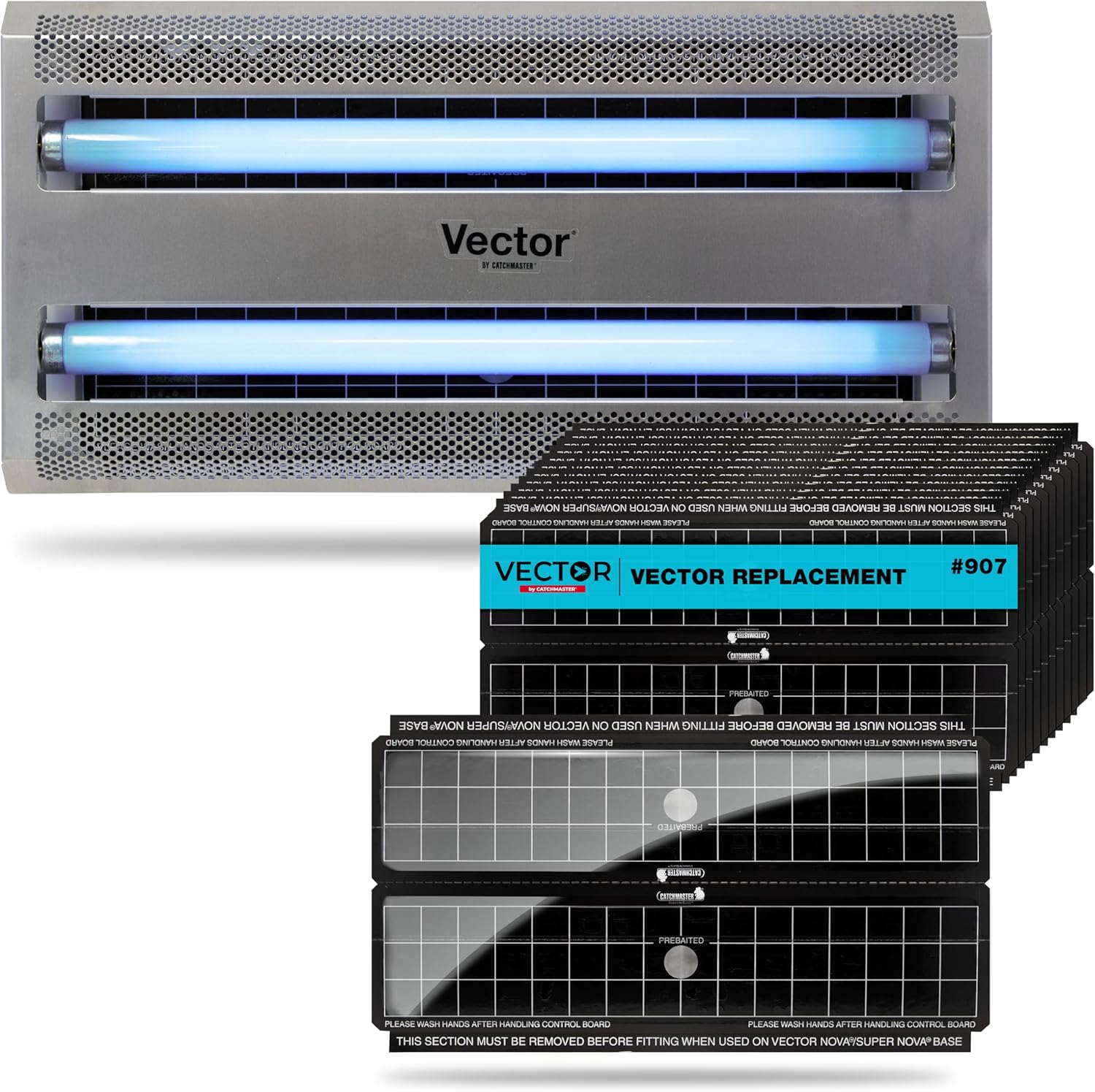 Catchmaster Vector 30, UV Light Fly Trap & Replacement Board Bundle, Fly Traps Indoor for Home, Electric Gnat Traps with Shatterproof Bulbs, Silent Bug Light for Kitchen, Shed, Garage, 12-Pack Black R