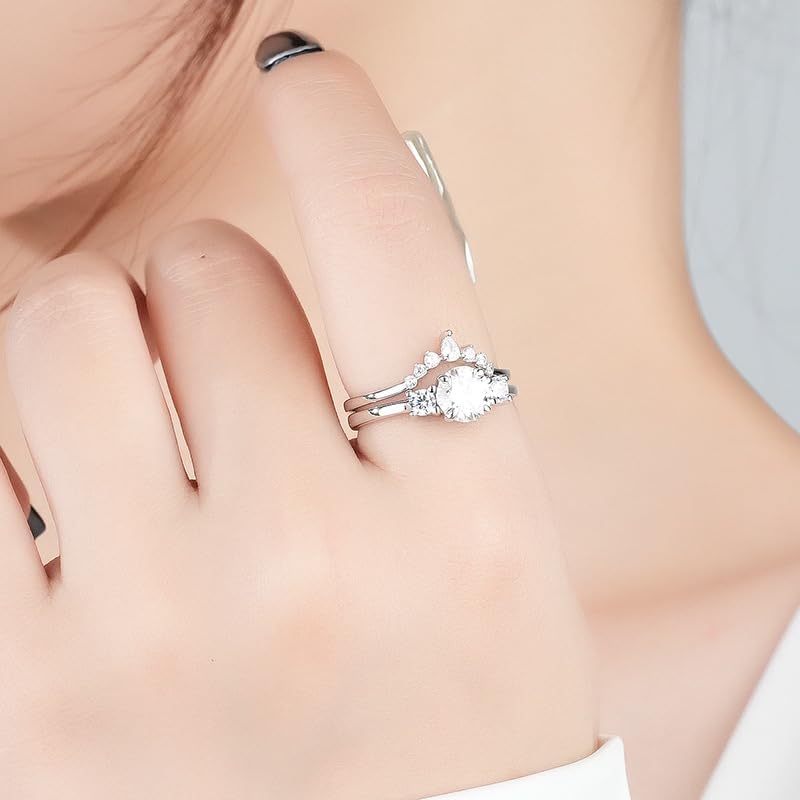 18K Gold Over S925 Sterling Silver Stylish Womens Jewelry Engagement Rings for Women Set with 1 Carat Diamond | VVS2, D-color | Wedding Band Accessory