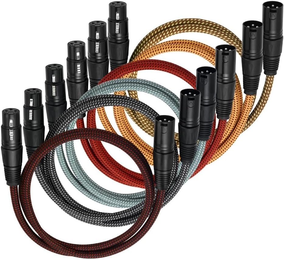 Floral Braided XLR Cable Male to Female 3 Pin Jack OFC Copper Foil + Braided Shield for Amplifier Microphone Mixer 6 Pack