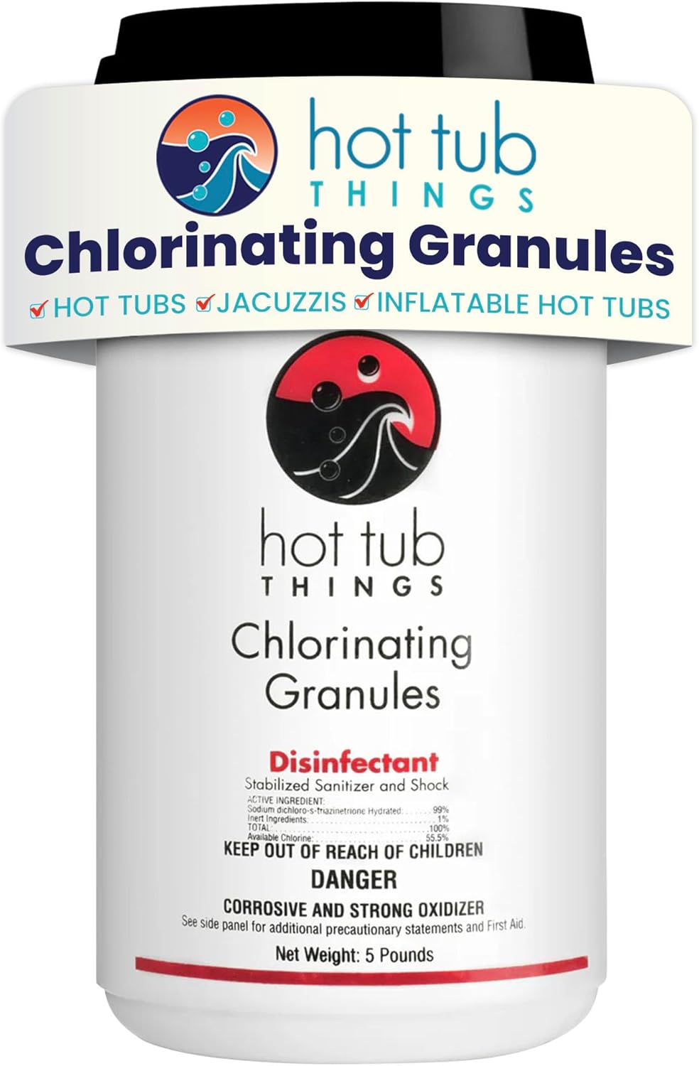 Chlorine Granules for Hot Tub & Spa, Quick-Dissolving Chlorinating Concentrate Disinfectant & Oxidizer, Pool Sanitizer & Shock Treatment for Clean Water, Sodium Dichlor Powder, 5 lbs