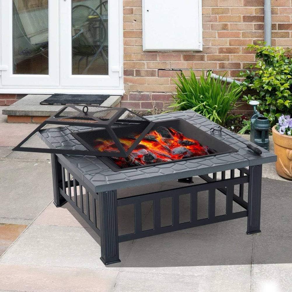 Outdoor Party BBQ Fire Pit with Barbecue Grill, Fire Bowl for Gardens and Terraces Outdoor Party BBQ Fire Pit with Net Cover/Charcoal and Charcoal