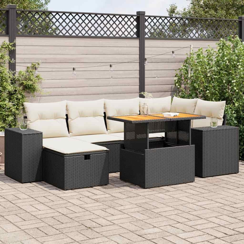 8-Piece Garden Sofa Set Black, Modular Outdoor Furniture with Under-Seat Storage, Weather-Resistant Woven Patio Seating for Backyard, Terrace, or Balcony, Includes Thick