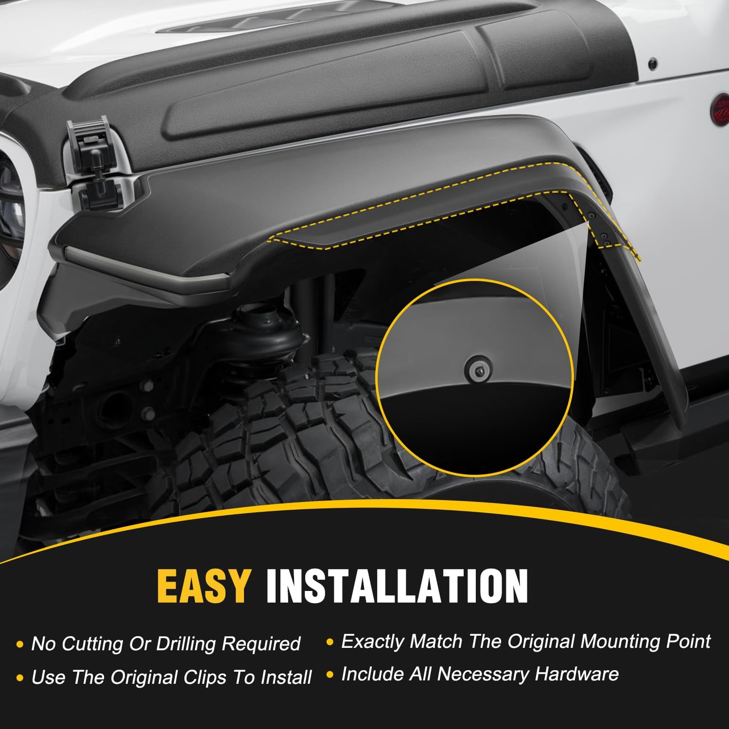 Nilight Fender Flares Extensions Set Compatible with 2020 2021 2022 2023 2024 2025 Gladiator JT Mojave & Rubicon (Only for High Wheel Arches) Off-Road Widened Front Rear Flat 4 PCS