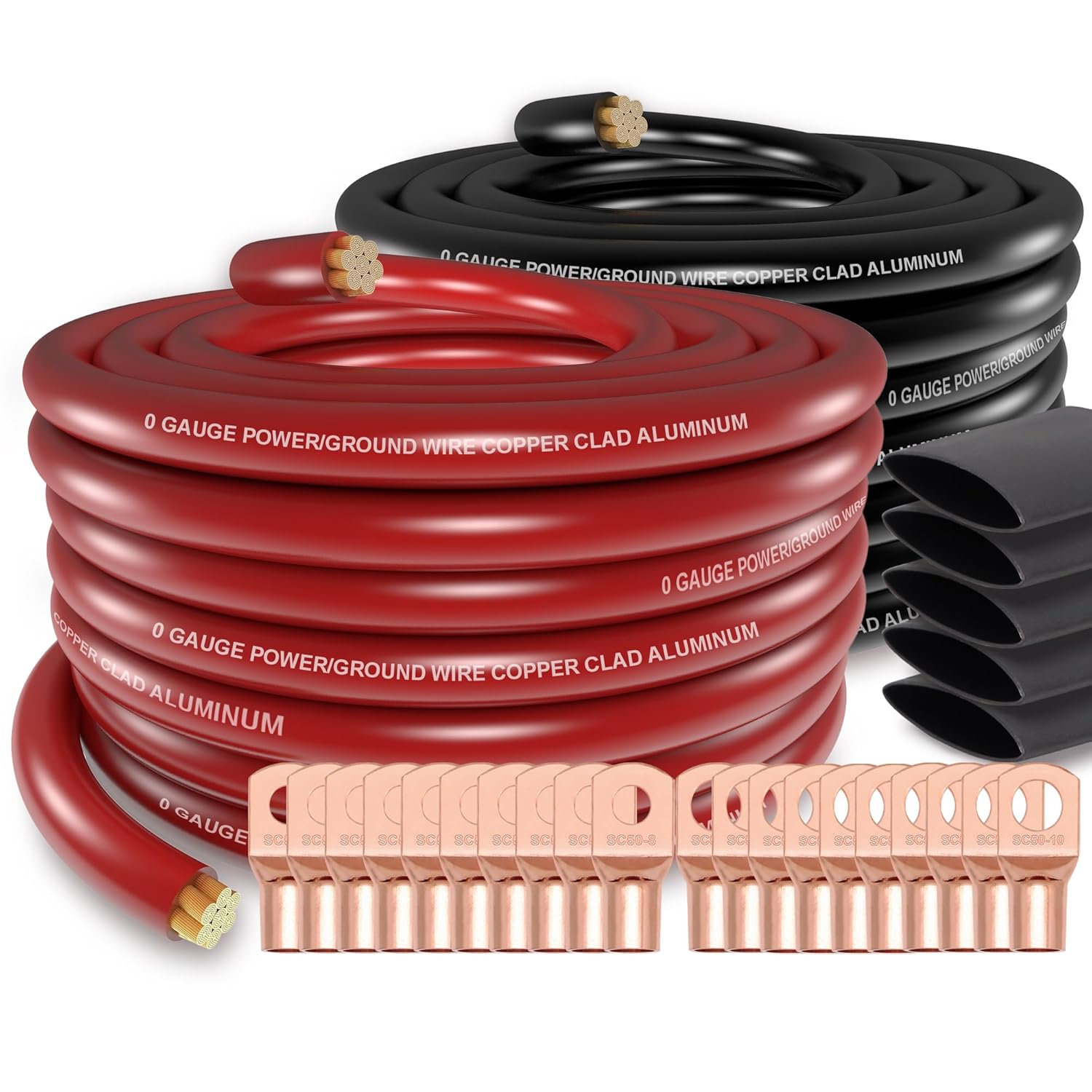 12v Bus Bar 5 Post 300A Power Distribution Block 1/0 Gauge Wire (40ft) Copper Clad Aluminum CAA Car Amplifier Power Ground Cable