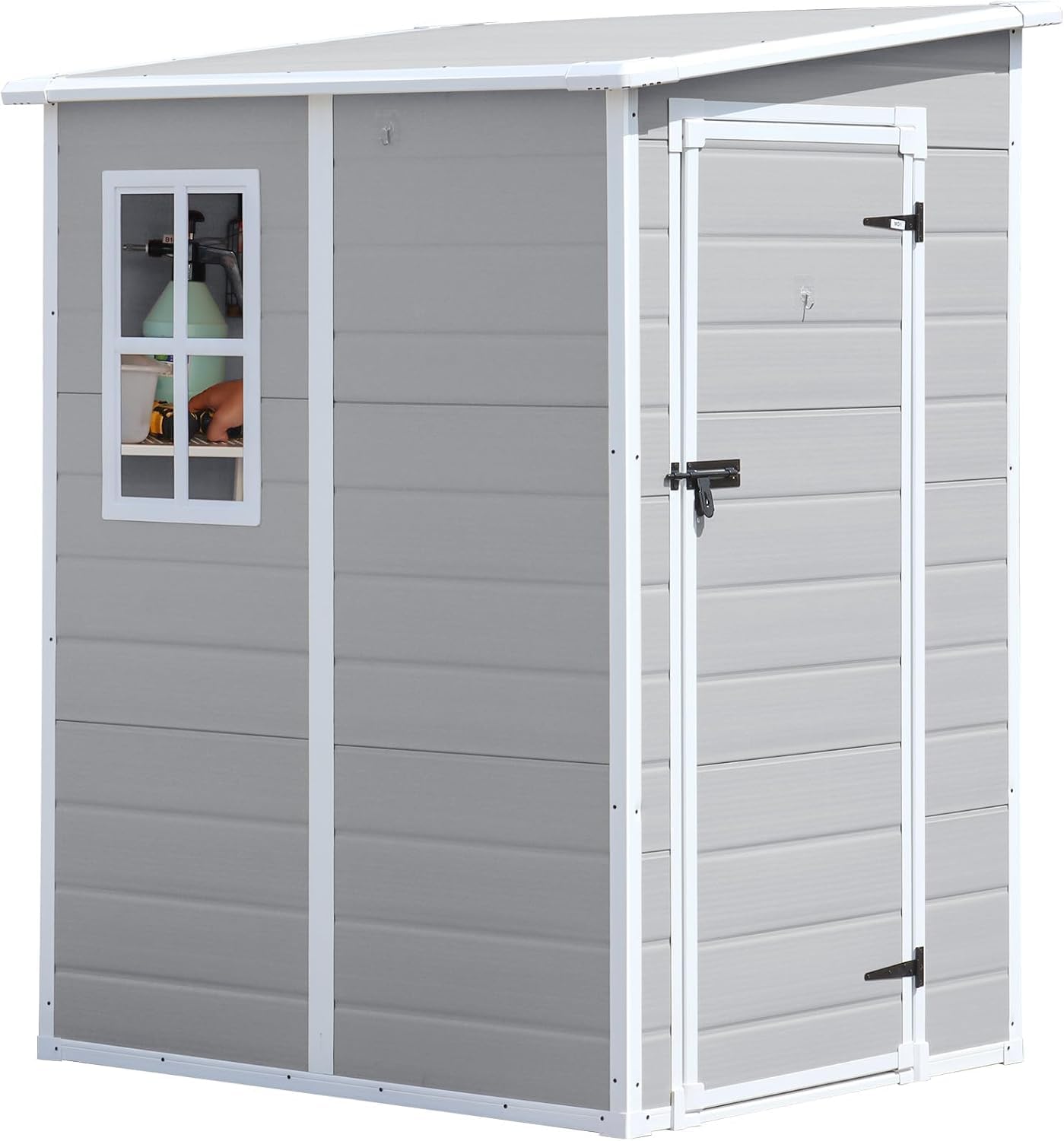 CDCASA 5x4 FT Resin Storage Shed, Waterproof Sheds & Outdoor Storage with Floor & Window & Lockable Door, Tool Shed for Garden, Patio, Backyard, Light Grey