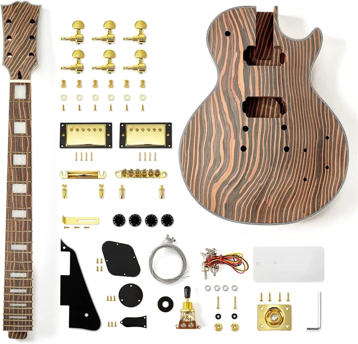 TSTS Instruments 6 Strings Zebrawood Solid Body for LP Style Electric Guitar Kit Guitar DIY Accessory