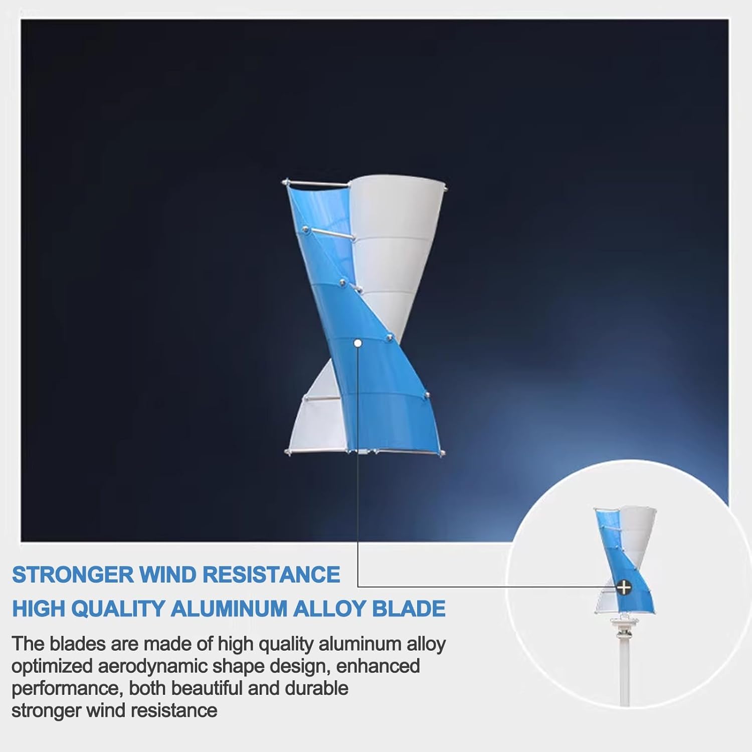 Wind Turbine Generator, Spiral Magnetic Suspension Vertical Axis Small Wind Turbine Generator, Two Aluminum Alloy Blades Strong Wind Resistance Wind Turbine Generator Kit For Home, Outdoor(400W-12V)