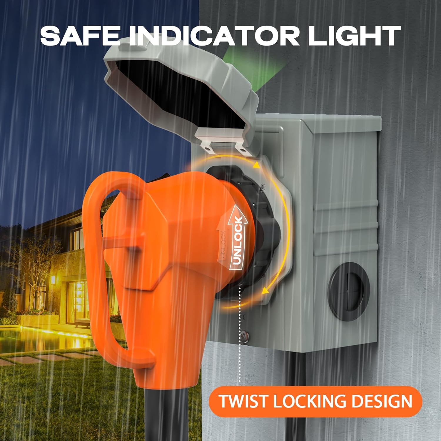 50 Amp Generator Cord and Pre-Drilled Power Inlet Box, 15FT Heavy Duty NEMA 14-50P to SS2-50R Extension Cord Twist Locking with Inlet Box, 125/250V, 12500W, ETL Listed for Outdoor Emergency Kit