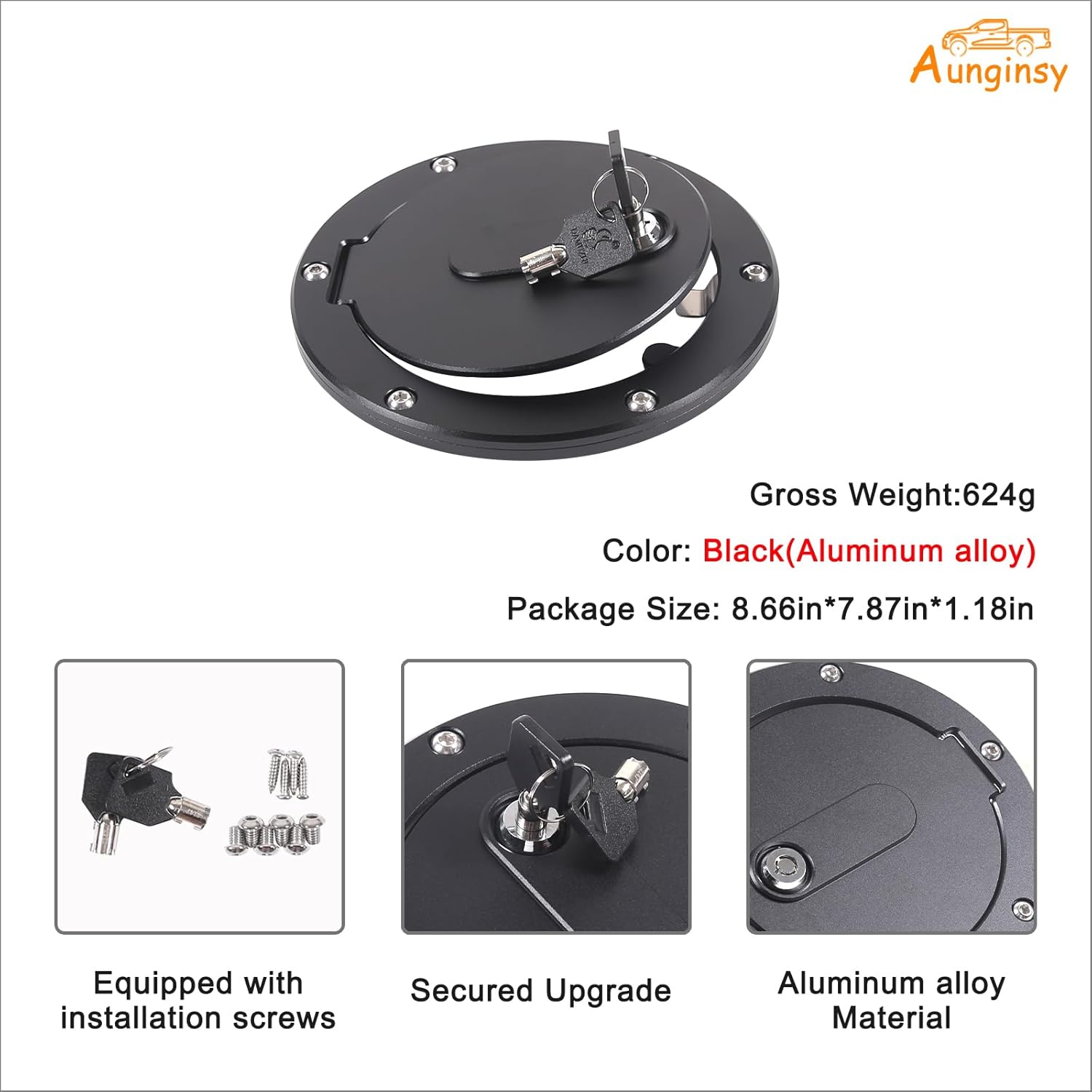 Aunginsy Car Fuel Tank Cap Replacement Anti-theft Lock Cap Fit Toyot@a Tundra 2007-2021 Truck Door Locking Gas Cap Tank Cover Fuel Filler Door Protector with Lock Trim Cover Decoration Kit Accessories