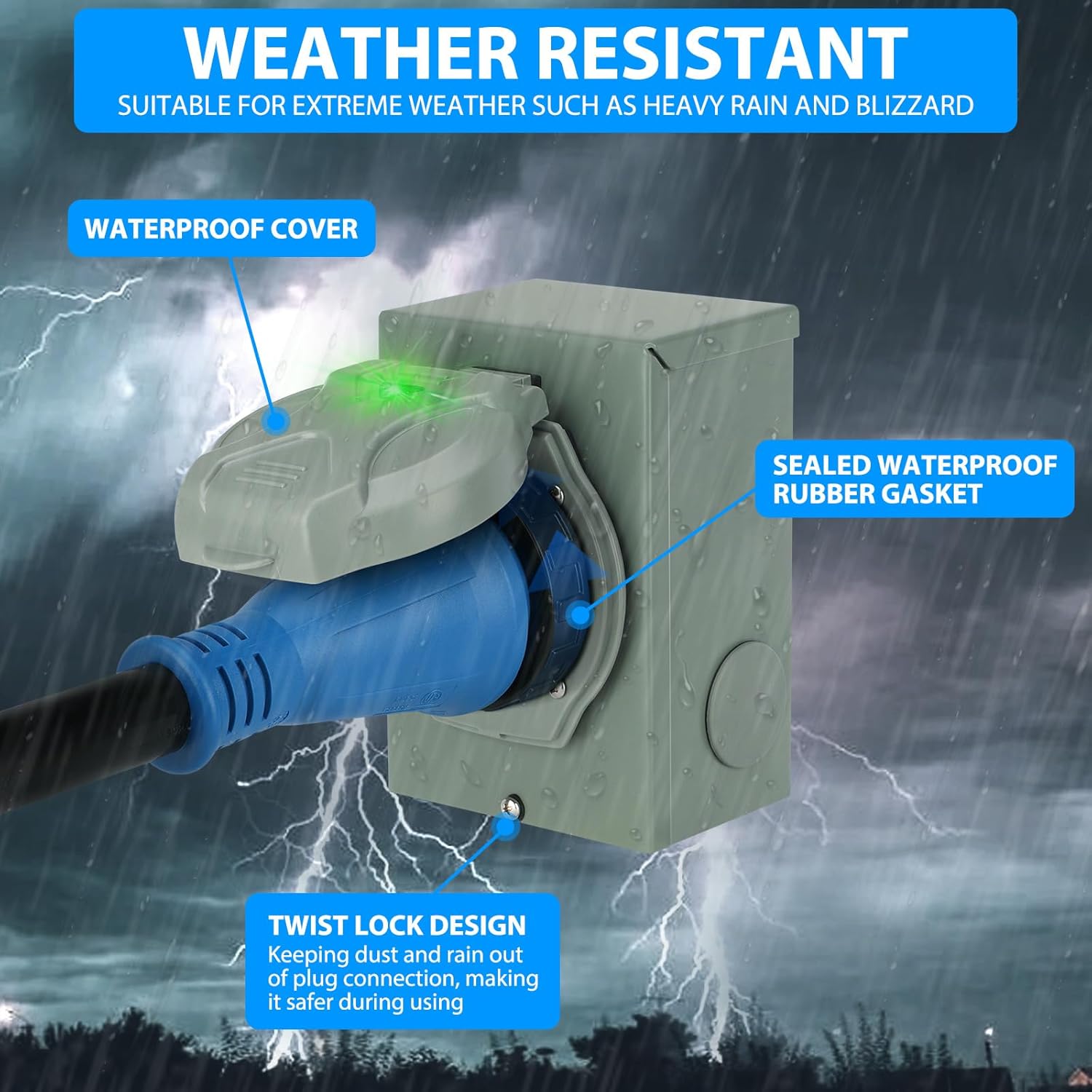 50 Amp SS2-50P Generator Power Inlet Box with 15FT Generator Cord, Pre-Drilled NEMA 14-50P Male to SS2-50R 125/250V, 12500 Watts Generator Transfer Switch ETL Listed Weatherproof Outdoor Use