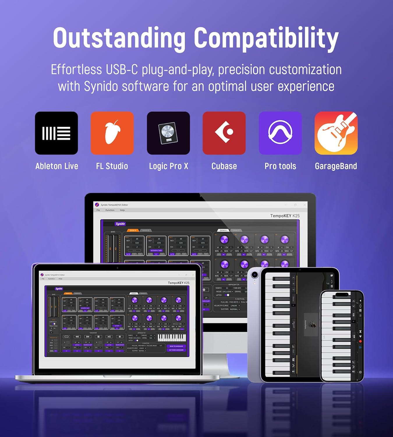 Podcast Equipment Sound Card, Audio Interface Mixer with Pro-preamp and USB C MIDI Keyboard Controller 25 Keys with 8 Backlit Drum Pads