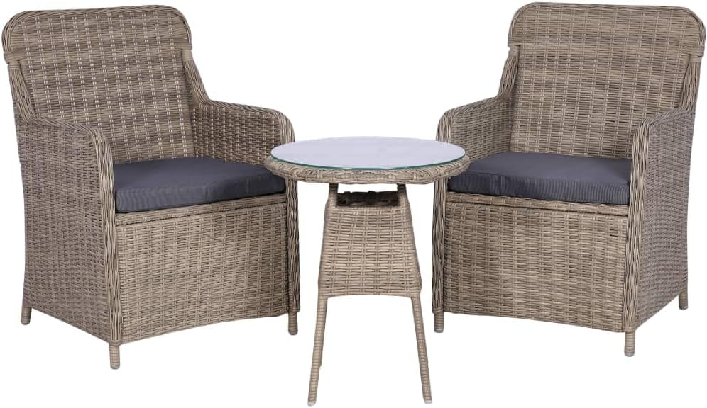 3 Piece Bistro Set with Cushions Poly Rattan Brown,Use Natural Language and Avoid keyword Stuffing. Patio Furniture, Outdoor Furniture Sets