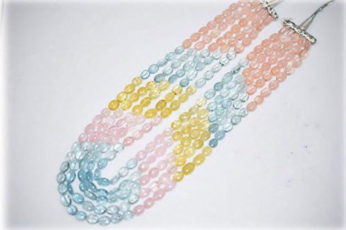 Natural Multi Aquamarine smooth Oval beads Necklace 5x7 to 11x8 mm,5 line Aquamarine oval beads 21 inch Necklace