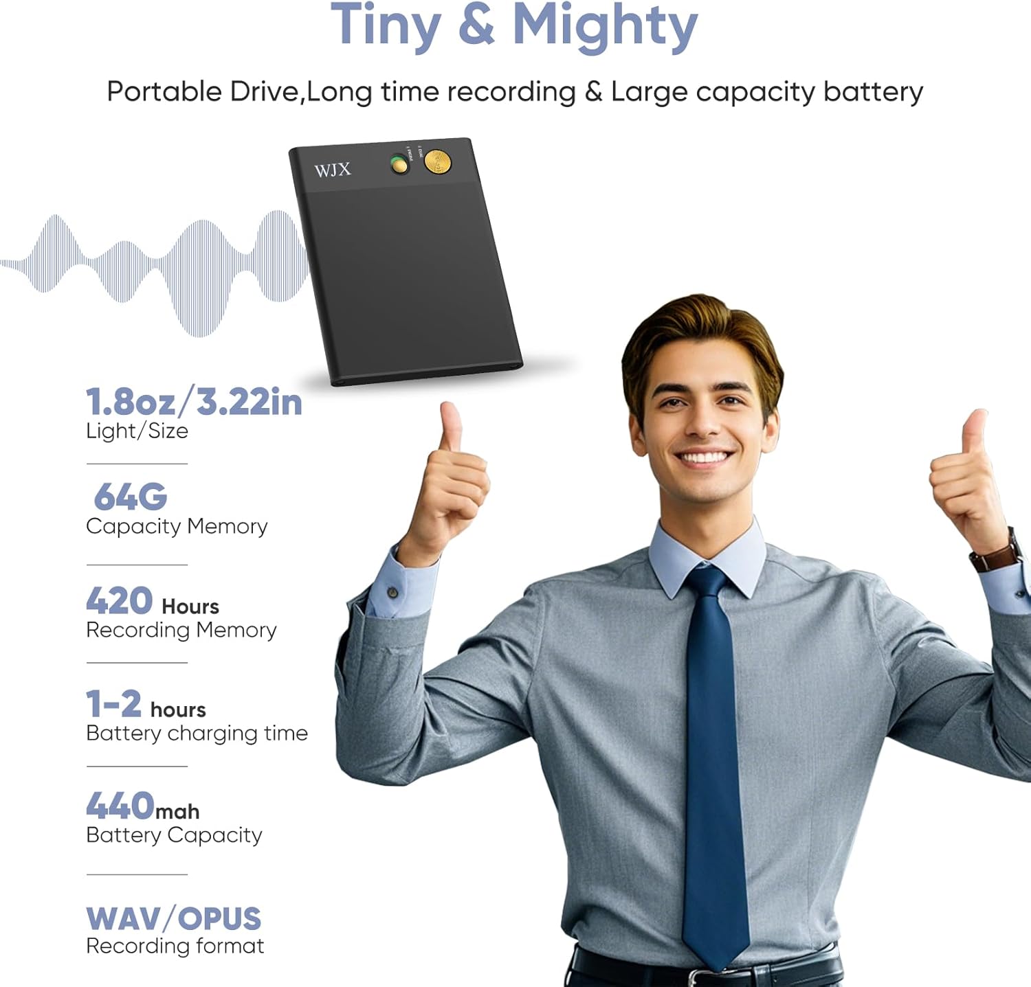 AI Voice Recorder WJX Voice Recorder Support 150 Languages for Interpretation, Transcribe, Summarize Empowered by ChatGPT 64GB Memory App Control Audio Recording Device for Lectures Meetings（Black）