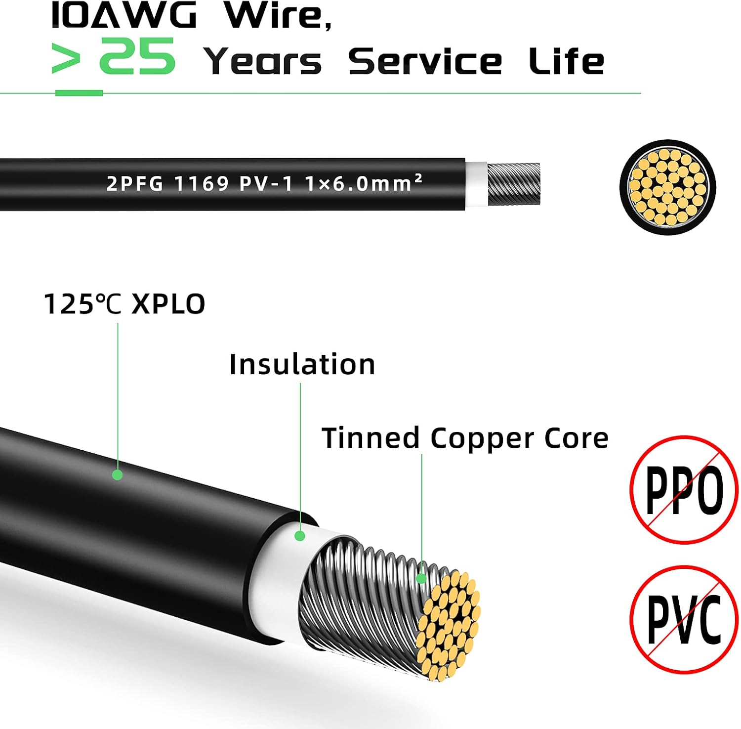 Bateria Power Solar Panel Cable 10AWG (6mm²), Solar Extension Wire with Male and Female Connectors Solar Panel Adaptor for RV Solar Panels