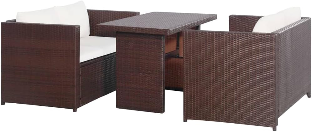 3 Piece Bistro Set Poly with Cushions Rattan Brown,AllWeather Poly Rattan Sofa Set with Cushions for Outdoor Comfort and Style Furniture Sets for Patio, Lawn & Garden