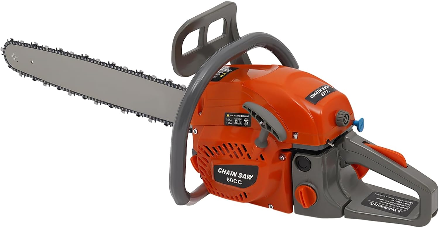 60cc Gas Chainsaw 22Inch 2-Cycle Gasoline Powered Chainsaw with 10000rpm High Speed for Ice Cutting, Tree Pruning and Chopping Wood (Tool Bag)